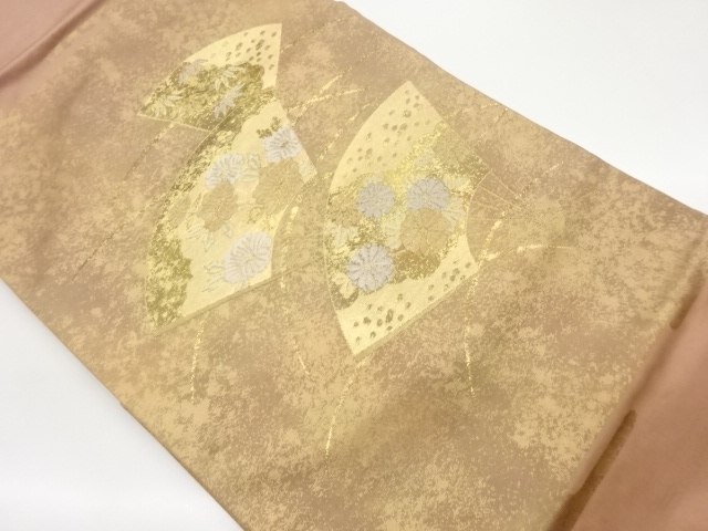 扇に花々模様織出し名古屋帯